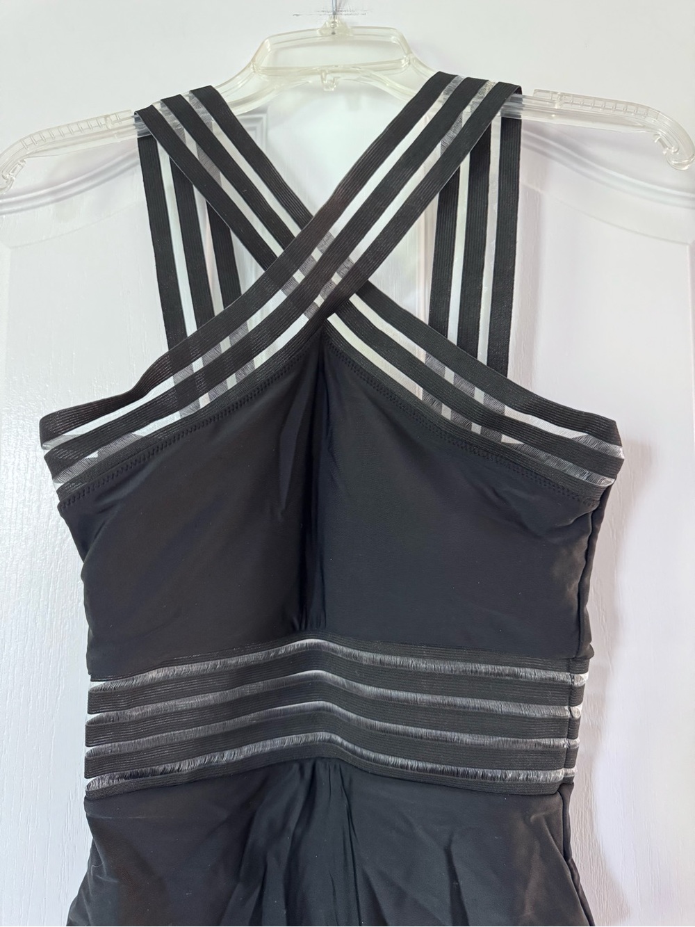 Black One Piece Swimsuit Strappy Back Mesh Cutout Waist Kenneth Cole Style Small - Picture 5 of 10